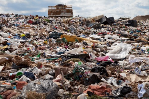 Various types of construction waste sorted for disposal